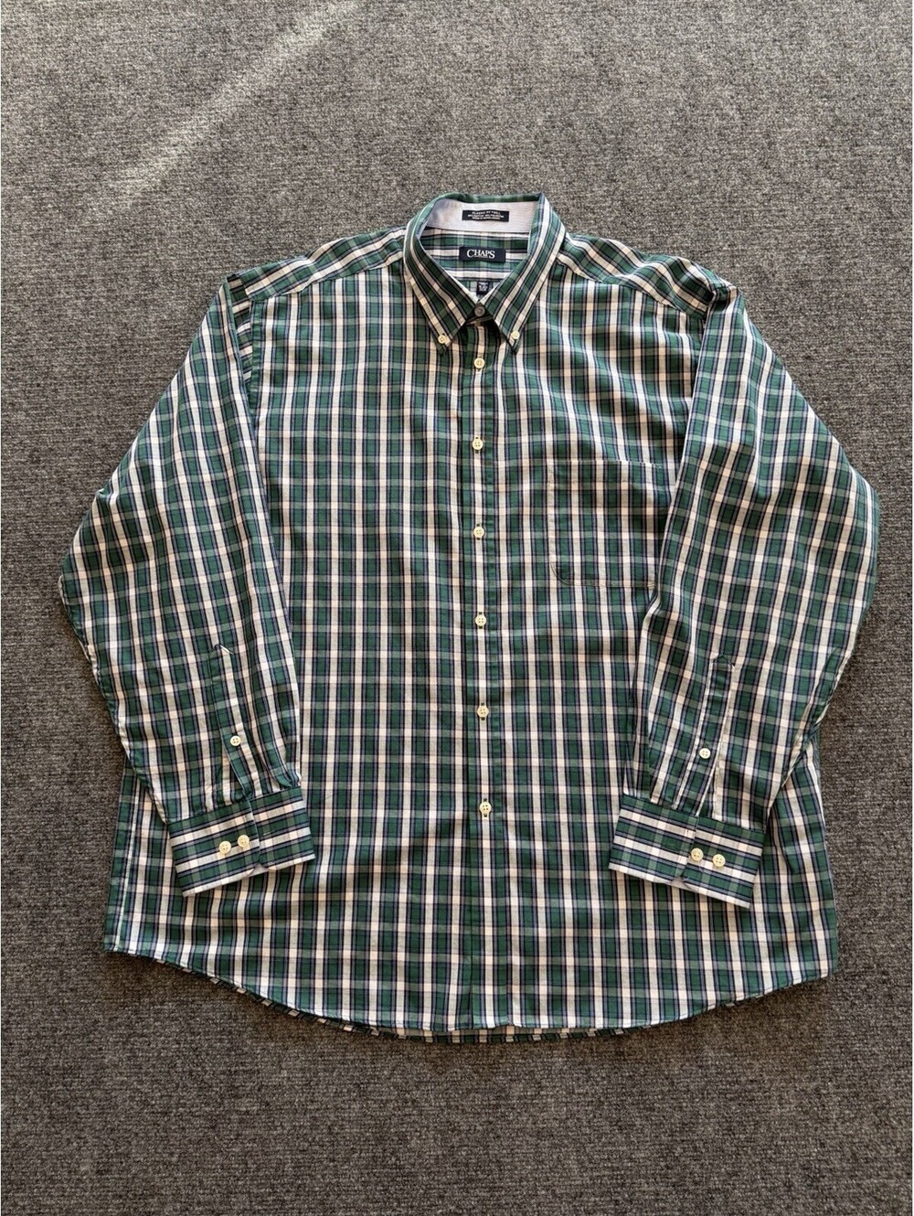 Chaps Shirt Mens XXL (18-18.5/34-35) Green Blue Plaid Long Sleeve Button Down
